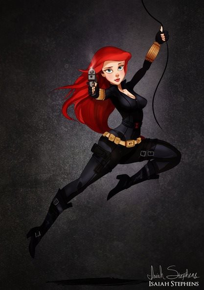 Ariel do filme 'A Pequena Sereia' virou a personagem Viúva Negra da Marvel.