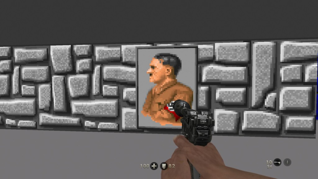 Isso não é um bug, mas sim uma homenagem ao Wolfenstein das antigas